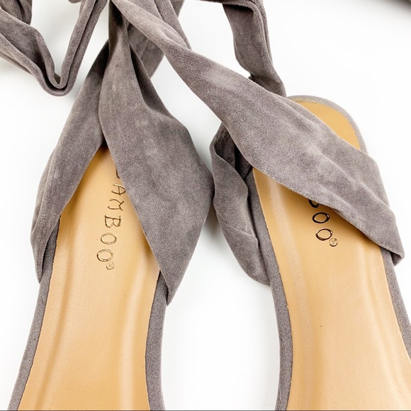 Bamboo Gray Pointed Lace Up Flats - Picture 4 of 5